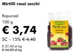 NaturaSì Mirtilli rossi secchi Rapunzel offerta