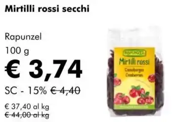 NaturaSì Mirtilli rossi secchi Rapunzel offerta