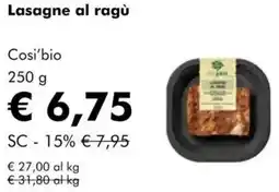 NaturaSì Lasagne al ragù Cosi'bio offerta