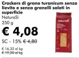 NaturaSì Crackers di grano turanicum senza lievito e senza granelli salati in superficie NaturaSì offerta