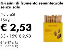 NaturaSì Grissini di frumento semintegrale senza sale NaturaSi offerta