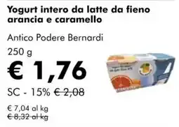 NaturaSì Yogurt intero da latte da fieno arancia e caramello Antico Podere Bernardi offerta