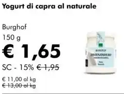 NaturaSì Yogurt di capra al naturale Burghof offerta