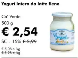 NaturaSì Yogurt intero da latte fieno Ca' Verde offerta