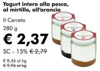 NaturaSì Yogurt intero alla pesca, al mirtillo, all'arancia Il Cerreto offerta