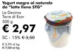 NaturaSì Yogurt magro al naturale da "latte fieno STG" La Decima Terre di Ecor offerta