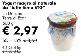 NaturaSì Yogurt magro al naturale da "latte fieno STG" La Decima Terre di Ecor offerta