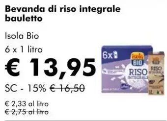 NaturaSì Bevanda di riso integrale bauletto Isola Bio offerta