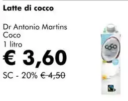 NaturaSì Latte di cocco Dr Antonio Martins Coco offerta