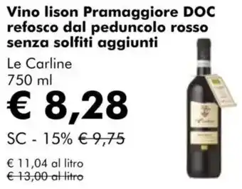 NaturaSì Vino lison Pramaggiore DOC refosco dal peduncolo rosso senza solfiti aggiunti offerta