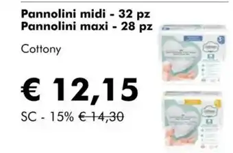 NaturaSì Pannolini midi - 32 pz pannolini maxi - 28 pz Cottony offerta