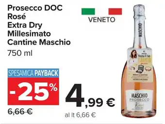 Carrefour Prosecco DOC Rosé Extra Dry Millesimato Cantine Maschio offerta