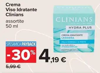 Carrefour Crema Viso Idratante Clinians offerta