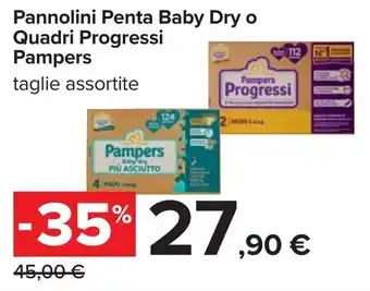 Carrefour Pannolini Penta Baby Dry o Quadri Progressi Pampers offerta