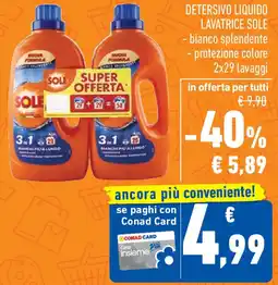 Conad Detersivo liquido lavatrice SOLE offerta