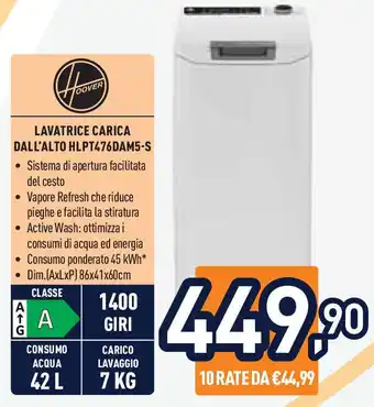 Unieuro Hoover LAVATRICE CARICA DALL'ALTO HLPT476DAM5-S offerta