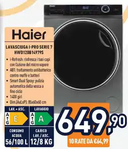 Unieuro Haier LAVASCIUGA I-PRO SERIE 7 HWD120B14979S offerta