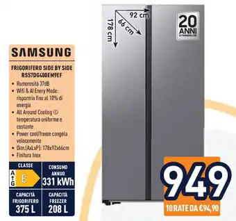 Unieuro SAMSUNG Frigorifero side by side RS57DG400EM9EF offerta