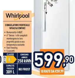 Unieuro Whirlpool congelatore verticale WVA31612NFW2 offerta