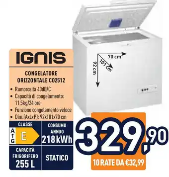 Unieuro IGNIS Congelatore orizzontale C02512 offerta