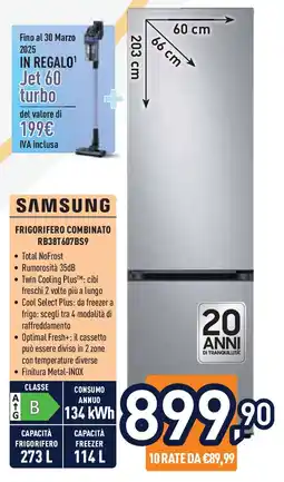 Unieuro SAMSUNG Frigorifero combinato RB38T607BS9 offerta