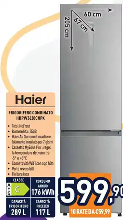 Unieuro Haier frigorifero combinato HDPW3620CNPK offerta