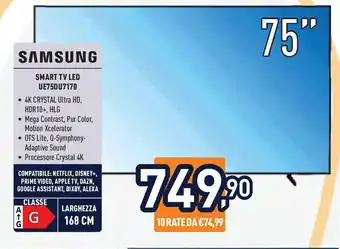 Unieuro Samsung SMART TV LED UE75DU7170 offerta