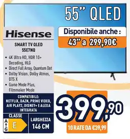 Unieuro Hisense SMART TV QLED 55E7NQ offerta