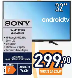 Unieuro SONY SMART TV LED KD32W800P1 offerta