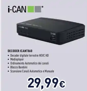 Unieuro i-CAN decoder ICANT860 offerta