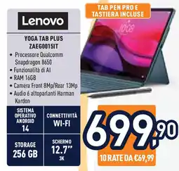 Unieuro Lenovo YOGA TAB PLUS ZAEG0015IT offerta