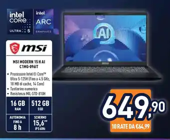 Unieuro msi MODERN 15 H AI C1MG-096IT offerta