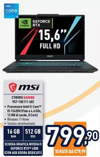 Unieuro msi CYBORG GAMING 957-15K111-603 offerta