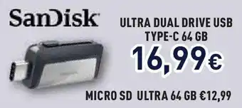 Unieuro SanDisk ULTRA DUAL DRIVE USB TYPE-C 64 GB offerta