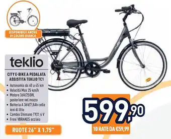 Unieuro teklio CITY E-BIKE A PEDALATA ASSISTITA TEKLIO TC1 offerta