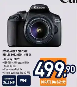 Unieuro Canon FOTOCAMERA DIGITALE REFLEX EOS2000D 18-55 DC offerta