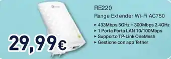 Unieuro RE220 Range Extender Wi-Fi AC750 offerta