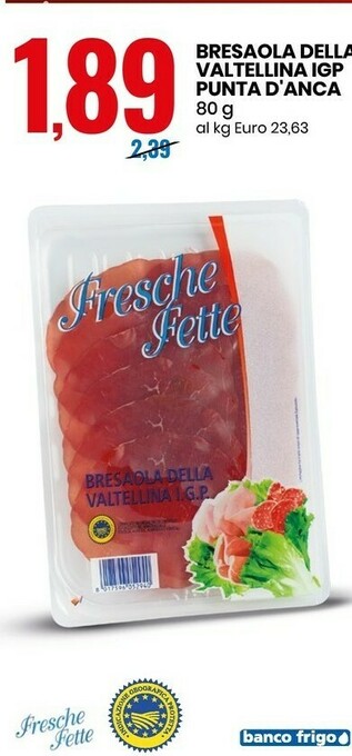 Eurospin Bresaola della valtellina igp punta d'anca 80 g offerta