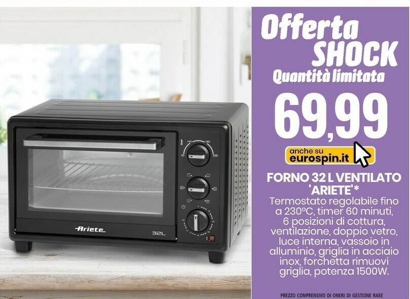 Forno 32l ventilato offerta di Eurospin