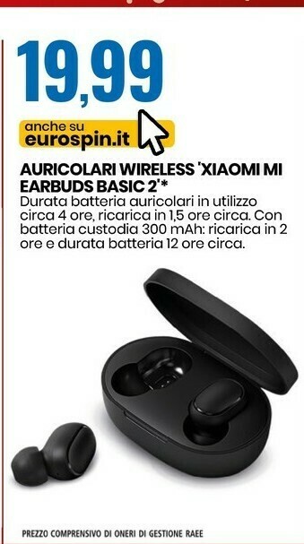 Eurospin Mi true wireless earbuds basic 2 cuffie auricolare nero bluetooth offerta