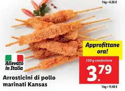 Lidl Arrosticini di pollo marinati Kansas offerta