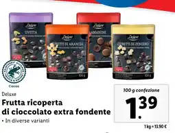 Lidl Deluxe Frutta ricoperta di cioccolato extra fondente offerta