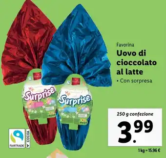 Lidl Favorina Uovo di cioccolato al latte offerta