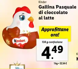 Lidl Kinder Gallina Pasquale di cioccolato al latte offerta