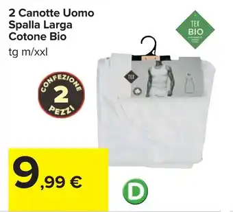 Carrefour 2 Canotte Uomo Spalla Larga Cotone Bio offerta