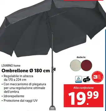 Lidl LIVARNO home Ombrellone Ø 180 cm offerta