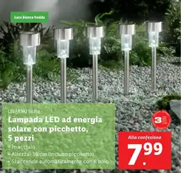 Lidl LIVARNO home Lampada LED ad energia solare con picchetto, 5 pezzi offerta