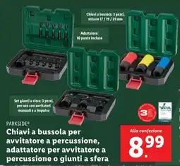 Lidl PARKSIDE Chiavi a bussola per avvitatore a percussione, adattatore per avvitatore a percussione o giunti a sfera offerta