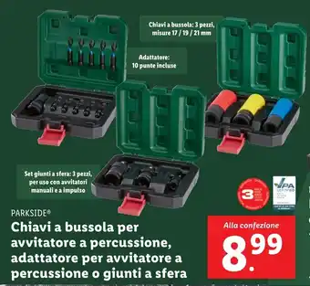 Lidl PARKSIDE Chiavi a bussola per avvitatore a percussione, adattatore per avvitatore a percussione o giunti a sfera offerta