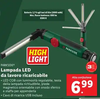 Lidl PARKSIDE Lampada LED da lavoro ricaricabile offerta